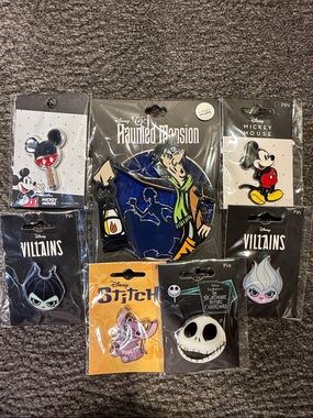 Disney Themed Enamel Pins Set Of 7